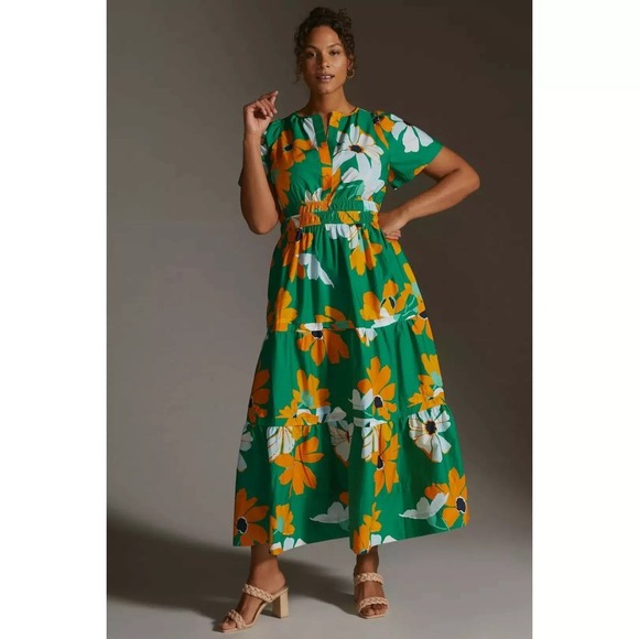 Anthropologie Maeve The Somerset Kelly Green Floral Maxi Dress Sz 3X - Picture 1 of 7